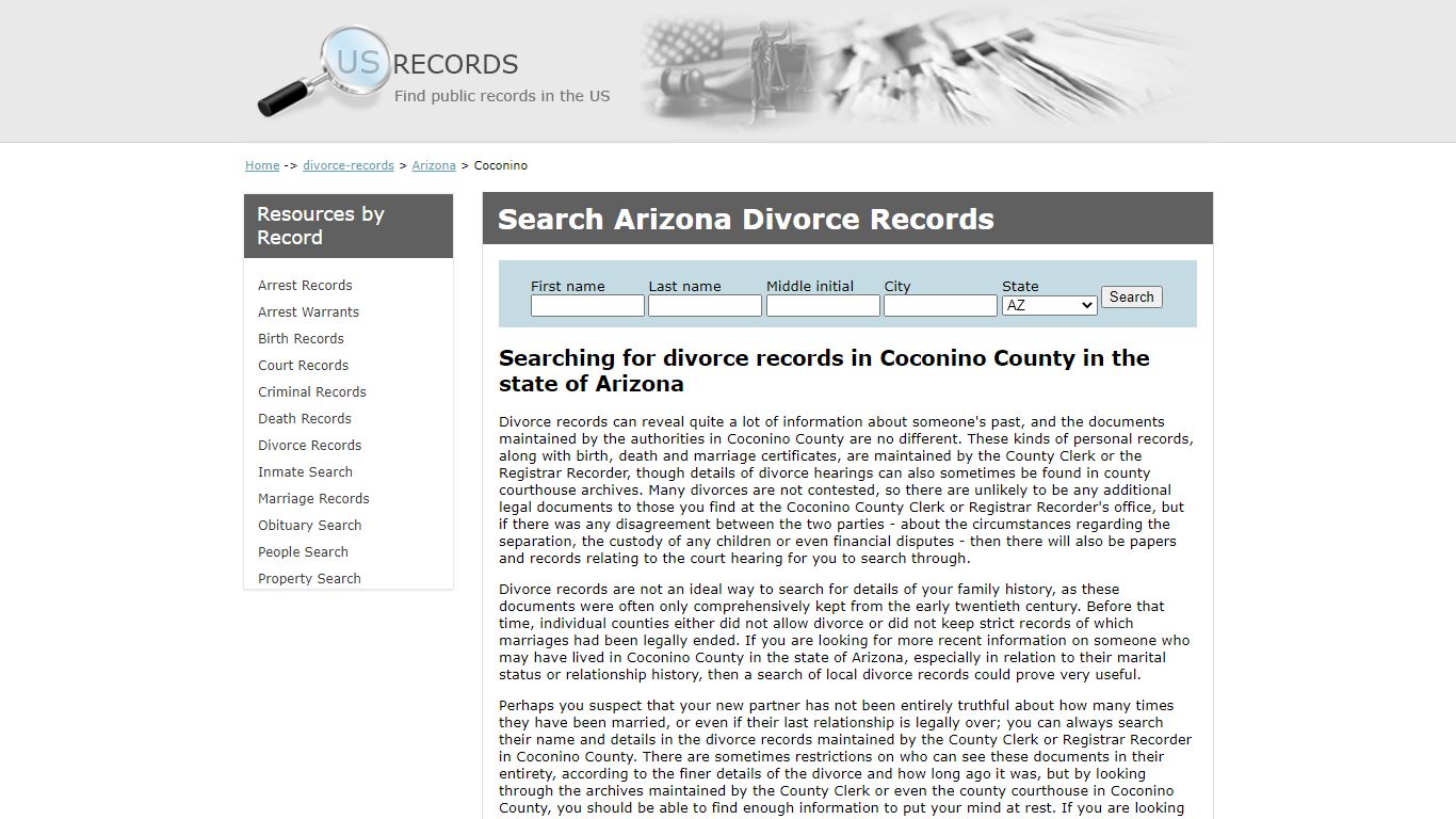 Search Divorce Records Coconino Arizona | US Records